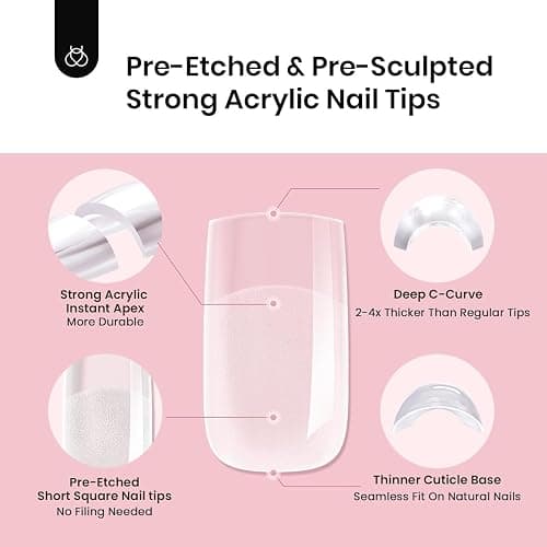 Beetles Tipex Instant Apex Nail Tips,Square Short Pre-Building & Pre-Etched Thicker Acrylic Nails Strong Full Cover False Nail Extension Press-on Nails,192 Pcs 16 Sizes thumbnail 5