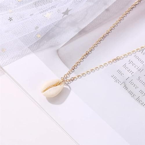 Haceolhada 5Pcs Natural Scallop Conch Seashell Necklace Inlaid with Gold Rimmed Sea Shell Necklace Adjustable Seashell Jewelry Gifts for Women - Gold thumbnail 4