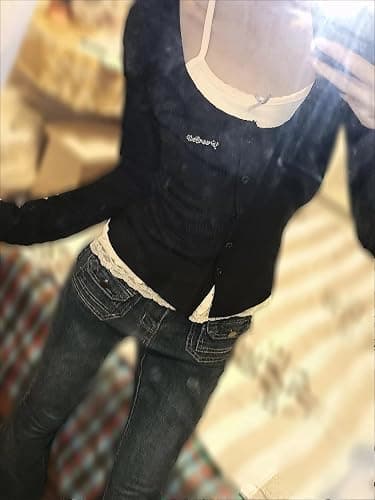 Fake 2 Piece Halter Lace Top Women Vintage Grunge 2000s Mcbling Tshirts 90s Long Sleeve Streetwear Y2k Shirts thumbnail 2