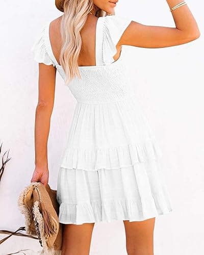 Fessceruna Womens Summer Ruffle Dresses Elastic Empire Waist A-line Layered Swing Flowy Mini Dress - A-white - X-Small thumbnail 3