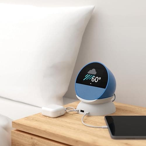 Echo Spot Bundle: Includes Echo Spot | Ocean Blue & Made for Amazon Stand with USB-C and USB-A Charging Ports | Glacier White thumbnail 4