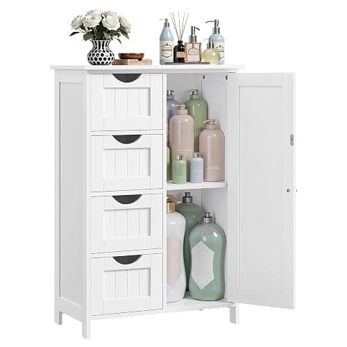 VASAGLE Storage Cabinet with Drawers, Freestanding Floor Cabinet with Door, 11.8 x 21.7 x 32.3 Inches, Adjustable Shelf, for Bathroom, Living Room, Kitchen, Cloud White ULHC041WH01S - Image 1
