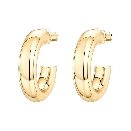 PAVOI 14K Gold Plated Chunky 6.5mm Hoop Earrings for Women, Lightweight thumbnail 3
