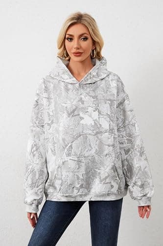 Anoumcy Camo Hoodie Womens Maple Leaf Fleece Hooded Sweatshirt Oversized Camouflage Hoodies For Women Trendy thumbnail 7