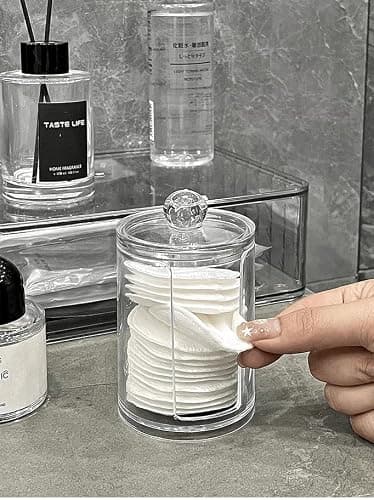 MIEGUIWOR 3 Wattestäbchen Behälter und Wattepadspender aus Hochwertigem PET – Klar, Staubdicht und Langlebig – Ideal für Kosmetik, Q-Tips und Make-up – für Bad, Schminktisch und Büro (transparent,D) thumbnail 2