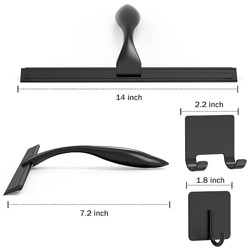 All-Purpose Stainless Steel Shower Squeegee for Shower Doors with 2 Adhesive Hooks, Bathroom Cleaner Tool Household Window Mirror Squeegee for Home Cleaning, Glass Door, Tile Wall, Car, 14 Inch Black thumbnail 3