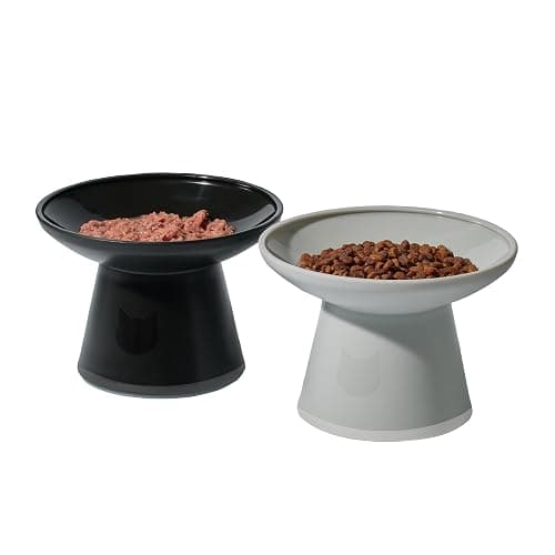 Necoichi BPA-Free Extra-Wide Elevated Cat Food Bowls, 2-Pack (Urban Fog) - Image 1