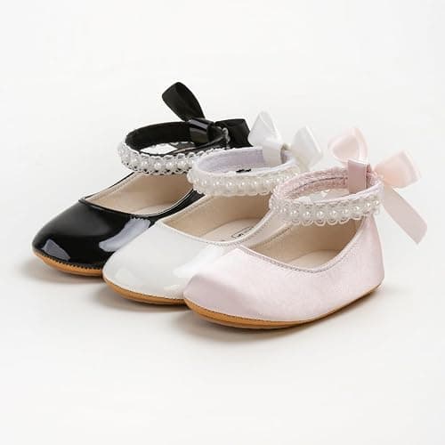 Baby Girls Mary Jane Flats Non-Slip Soft Sole Infant Newborn Walking Shoes Princess Wedding Dress Shoe thumbnail 3