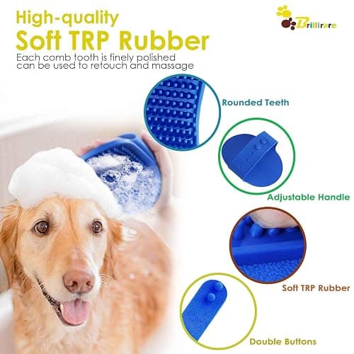 BRILLIRARE 2 Pack Dog Grooming Brush, Premium Soft Silicone Pet Bath Brushes with Adjustable Handle, Shampoo Soothing Comb for Wet Dry Long Short Haired Dogs & Cats Massaging, Deshedding thumbnail 3