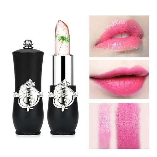 firstfly Pack of 6 Crystal Flower Jelly Lipstick, Long Lasting Nutritious Lip Balm Lips Moisturizer Magic Temperature Color Change Lip Gloss (Black) thumbnail 7