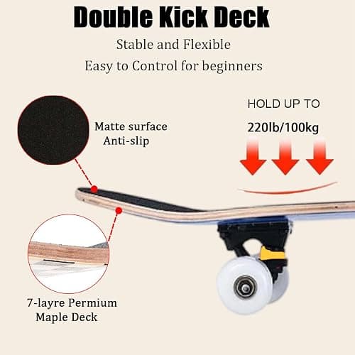 ERNAN Skateboards,Skateboards for Beginners, 31" x 8" 7 Layer Canadian Maple Double Kick Concave Deck, Complete Skateboard for Boys Girls Teens Adults Beginner thumbnail 4