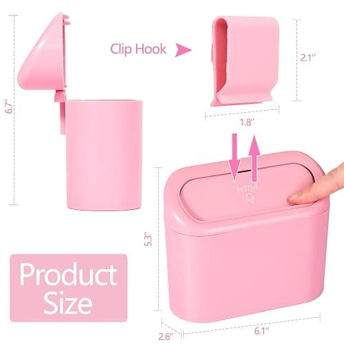NBTEPEM Pink Car Trash Can with Lid, Mini Auto Garbage Can with 30 Trash Bags, Leakproof Automotive Garbage Container Bin, Multipurpose Organizers and Storage for Car, Home, Office (Pink) thumbnail 2