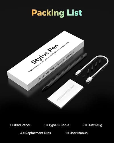 Moko Pencil for iPad(A16) 11th 10th Gen,USB-C Fast Charging,Black | Stylus Pen for 2018-2026 Apple iPad 11/10/9/8/7/6/A16, Mini 7-5, Air M4-M2 11"/13"/5/4/3, Pro 13"/12.9"/11" Tilt Sensitivity thumbnail 8