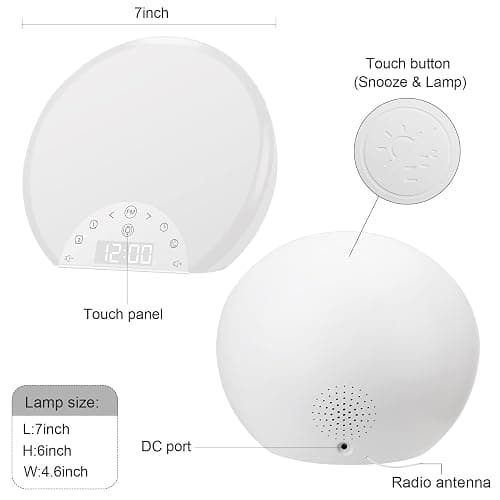 ANTDALIS Sunrise Alarm Clock Wake Up Light for Kids, Adults, Heavy Sleepers with Dual Alarms, Snooze, Sleep Aid with 7 Nature Sounds for Bedrooms with 8 Colors Night Light, FM Radio, Gift Ideas thumbnail 7