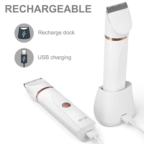 OLOV Electric Body Hair Trimmer - Groin Trimmer for Men - Bikini Trimmer Women - Wet/Dry Shaver Groomer, Replaceable Ceramic Blade Heads, USB Recharge Dock, Waterproof Hygiene Razor, White thumbnail 5