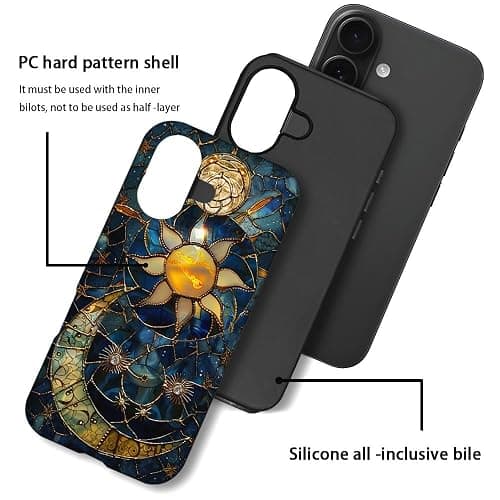 TnXee Case Compatible with iPhone 17,Fall Prevention Hybrid 2-Layer Hard Shell Phone Cover for Girls Boys,Sun Moon Celestial Glass thumbnail 3