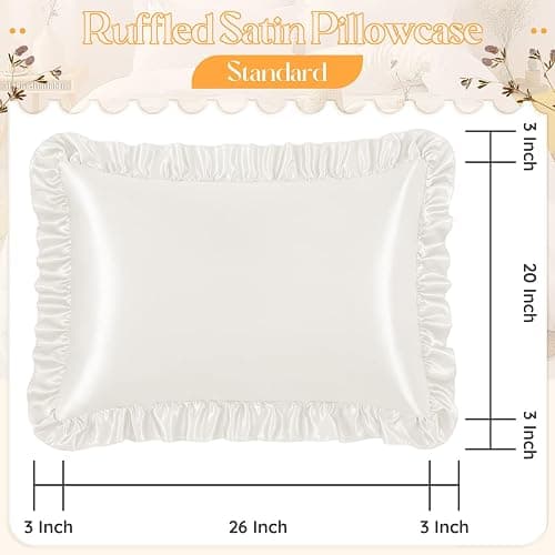 NSGZ Ruffled Satin Pillowcase Set of 2, Standard 20x26 Inch, Ivory White | 3-Inch Ruffled Edge Design, Friction-Reducing Satin For Hair And Skin Care, Envelope Closure, Easy Machine Wash thumbnail 2