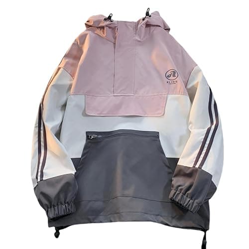 GURUNVANI Mens Color Blocked Anorak Jacket Half Zip Hooded Windbreaker Coat Unisex Outdoor Pullover Jacket - Image 1