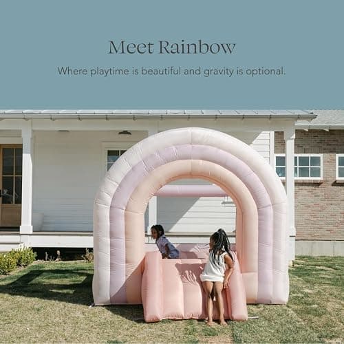 PLAYSMOL Pink Rainbow Inflatable Bounce House with Blower, 8x8 Kids Jumping House for Indoor Outdoor Play, Bouncy Castle, Ages 3-8 thumbnail 5