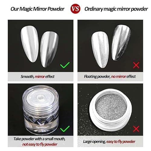 SUTOZMIWE Chrome Nail Powder Metallic Gold And Silver, Magic Mirror Effect Pigment Glitter Rubbing Dust, 3D Carving Nail Molding Gel & Holographic Dip Nail Powder Kit for Nail Decor Home Manicure DIY thumbnail 6
