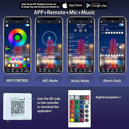 AILBTON Led Strip Lights,60ft Music Sync Color Changing, Built-in Mic,Bluetooth App Control LED Tape Lights with Remote,5050 RGB Rope Light Strips thumbnail 7