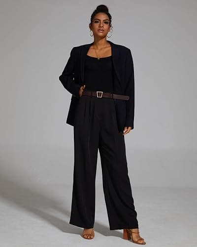 FUNYYZO Wide Leg Pants Women's High Elastic Waisted in The Back Business Work Trousers Long Straight Suit Pants thumbnail 2