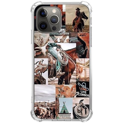 Eurdosmk Cowboy Cowgirl Riding Horse Case Compatible with iPhone 14 Pro Max, Hippie Aesthetic Wild West Scenery Case for iPhone 14 Pro Max, Trendy Cool TPU Bumper Phone Case Cover - Cowboy Cowgirl - Image 1