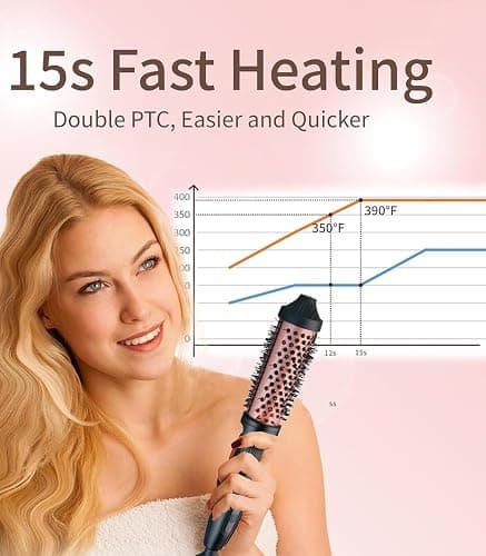 38mm Thermal Brush, Heated Hot Brush, Thermal Round Iron Smooth Shine Volumize Comb, Heated Curling Iron Create Natural Curls, UK Plug Dual Voltage, Rose Black thumbnail 3