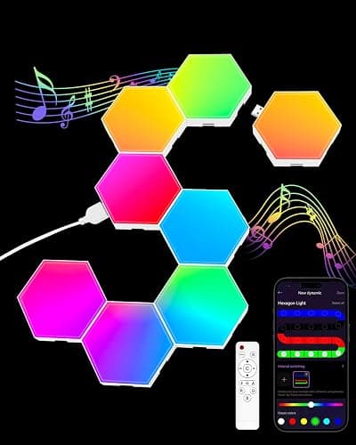 JIMIMORO Hexagon LED Light Panels 8 Pack – RGB Wall Decor Lights with Music Sync, App & Remote – Modular Home & Christmas Decor for Bedroom, Living Room, and Room Decor - Image 1
