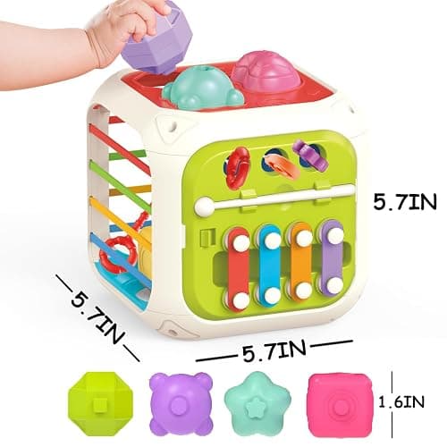 MINGKIDS 7 in1 Montessori Toys for Toddlers 1 Years,Shape Sorter Colorful Stacking and Pull String Toys,Car Travel Toys Christmas Birthday Gifts for Toddler Stocking Stuffer - Montessori 7 IN 1 thumbnail 4