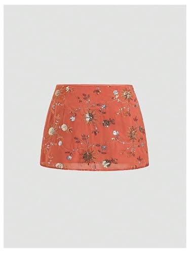 SweatyRocks Women's Sequin Embroidery Y2K Mini Skirts Tie Front Low Waist Boho Summer Skirt thumbnail 2