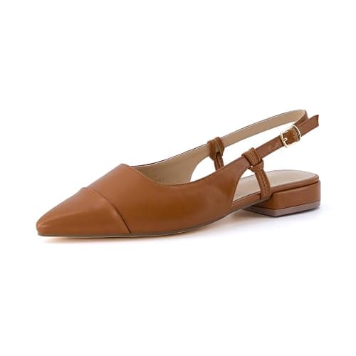 CUSHIONAIRE Women's Forever Pointed Toe Sling Back Dress Shoe +Memory Foam, Wide Widths Available, Cream Smooth - Image 1