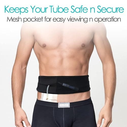 Breathable Peritoneal Dialysis Belt with Mesh Pouch PD Catheter Transfer Set Holder Accessories with Slits for G-Tube Feeding Tube Peg Tubing Stomach Women Men Adults Black thumbnail 2
