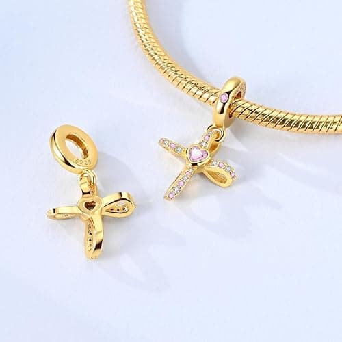 Parmuz 925 Sterling Silver Charms for Bracelets and Necklaces Gold Cross Butterfly Star Moon Cute Cat Dog Evil Eye Lucky Bracelet Beads Aesthetic Peandant for woman thumbnail 3