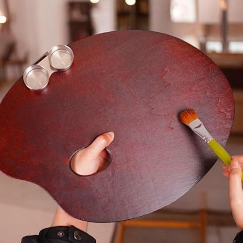 Kiilomp Oval Walnut Wood Paint Palette 12 x 9 Inches | Oil-Sealed Wooden Painting Palettes | Vintage Artist Oil Acrylic Mixing Tray | Portable Lightweight Art Pallet with Thumb Hole 24 x 30 cm thumbnail 2