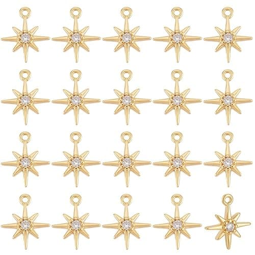 BENECREAT 30Pcs Real 18K Gold/Platinum Plated Clear Cubic Zirconia Pendant, Star Brass Charms Pendant for Bracelet Necklace Jewelry Making - Image 1
