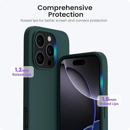 ORNARTO Compatible with iPhone 16 Pro Case 6.3", Slim Liquid Silicone 3 Layers Soft Gel Rubber Shockproof Protective Case with Anti-Scratch Microfiber Lining-Olive Green thumbnail 4