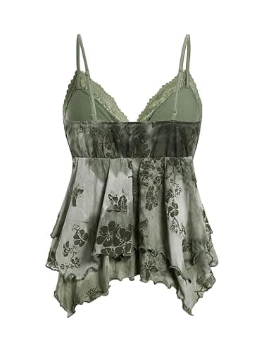 Verdusa Women's Y2K Tops Babydoll Summer Tank Tops Going Out Floral Lace Flowy Mesh Shirt Whimsical Clothes thumbnail 3