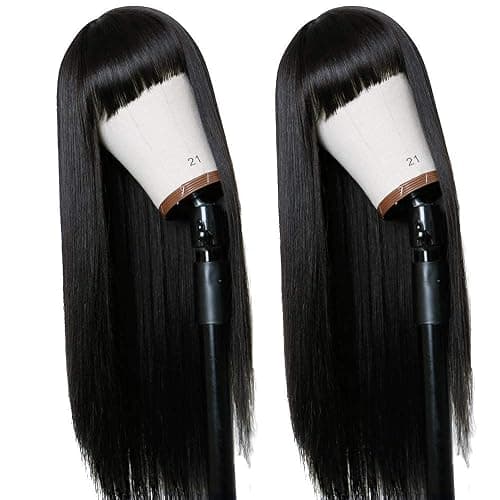 TIMANZO Long Straight Remy Hair Wigs Natural Black Heat Resistant Fiber Hair Full Machine Wig with Bangs Cosplay Party Wig For Fashion Women (24 Inch) thumbnail 3