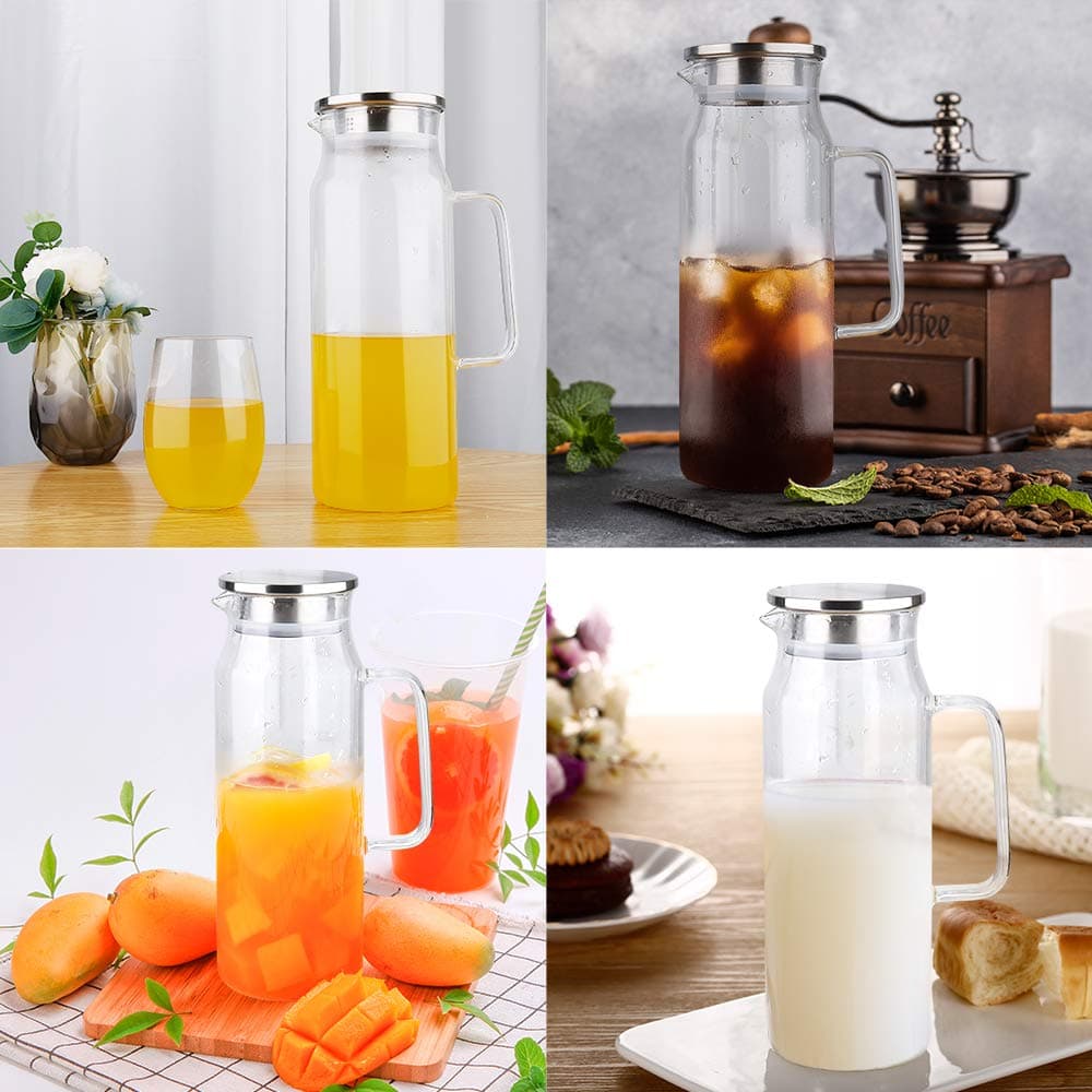 BOTTLE BOTTLE Jarra de vidro com tampa e alça de 1500 ml para chá gelado e suco caseiro, garrafa de vidro borossilicato resistente ao calor para água quente/fria thumbnail 7