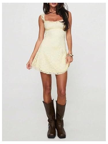 Floerns Women's Summer Mini Dress Floral Lace Sleeveless Vacation Cute A Line Dresses thumbnail 5