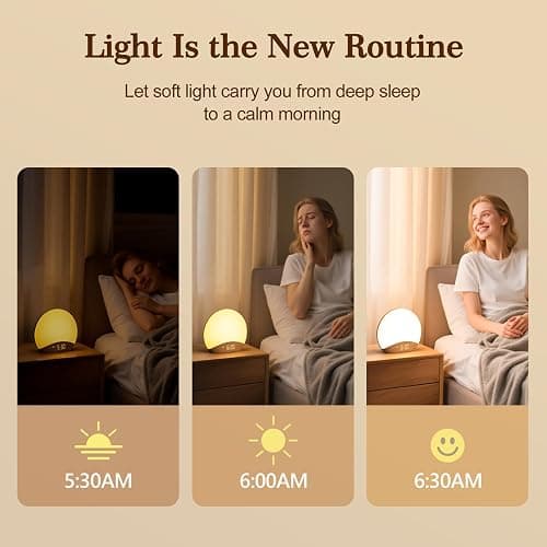 REACHER Wood Grain Sunrise Alarm Clock and Sound Machine Nightlight, Digital Dimmable Clock for Bedroom, 26 Sleep Sounds, White Noise Machine for Baby, Adults, Wake Up Light Alarm Clock for Kids thumbnail 2