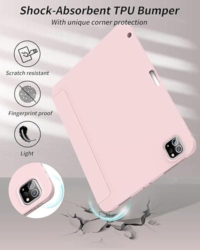 SQBEBS New Case for iPad Pro 12.9 inch 6th/5th/4th Generation 2022/2021/2020 with Pencil Holder, Smart Stand Case with Soft TPU Back Cover for iPad Air 13 inch 2024, Auto Sleep/Wake, Pink thumbnail 5