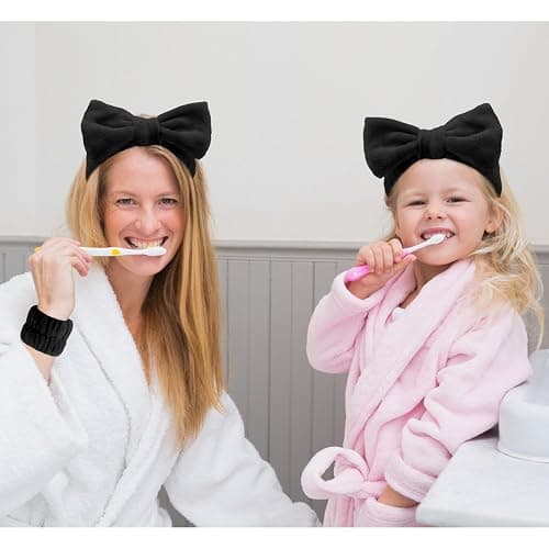 VELSCRUN Spa Headbands for Wash Face, Makeup Headband, Facial Skincare Headbands, 5 Pcs Black Puffy Sponge Spa Headband Bow Tie Hair Band Hair Clips Wristband Set Women Girls Accessories thumbnail 8
