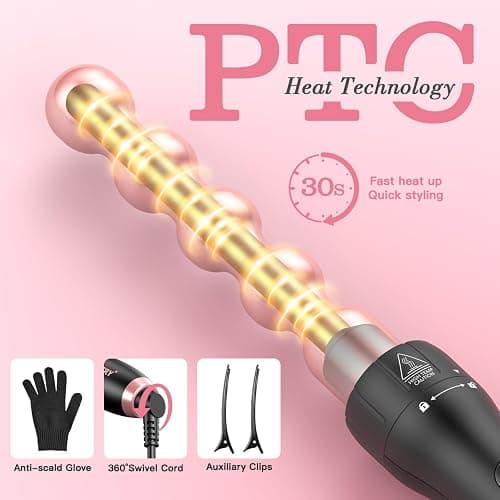 MOCEMTRY 5 in 1 Curling Wand Set (0.35"-1.25") with 3 Barrel Hair Crimper, Bubble Curling Wand and 3 Ceramic Barrels, Curling Iron 1 inch Crimper Hair Tool Waver with Two Temp Control, Gifts for Women thumbnail 5