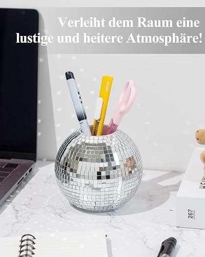 RGBDOT Silber Disco Ball Pen & Make-up Pinsel Organizer - 10,2 cm Schreibtischzubehör thumbnail 4