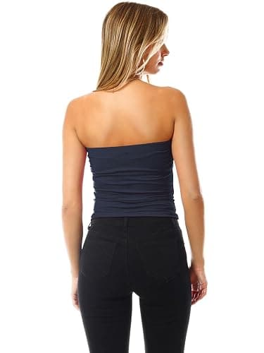 MixMatchy Women's 3 Pack Casual Summer Ruched Side Backless Double Layered Tube Top with Built in Shelf Bra thumbnail 4