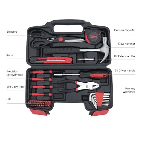 Hantinstom 39-Piece Household Tools Kit Essential Home Repair Set with Plastic Toolbox Ideal for College Students, Home Use & More thumbnail 3