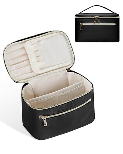 Wandering Nature Makeup Bag, Travel Make Up Bag with Divider, Makeup Case Organizer for Women in Fabric, Black thumbnail 2