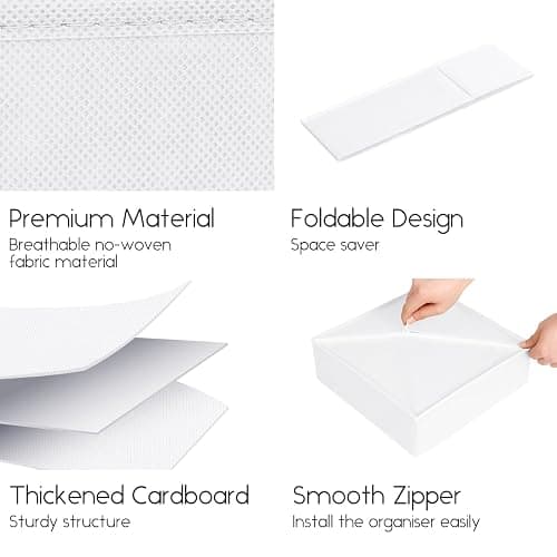 Homsorout Drawer Organisers Foldable Drawer Dividers - 10 Pack Fabric Clothes Wardrobe Storage Boxes Drawer Dividers Cubes for Baby Clothing, Socks, Underwear, Ties, Bedroom - White thumbnail 7